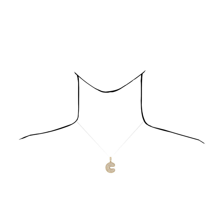 14K Yellow Gold Pave CZ Bubble Letter Initial 1.5" Pendant A-Z