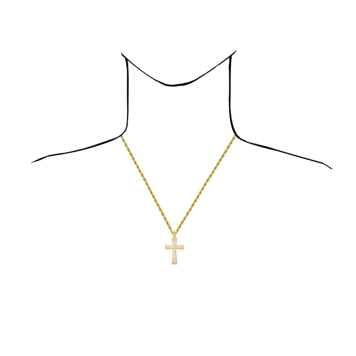 14K Yellow Gold CZ Pave Round Edges Cross Pendant 2"