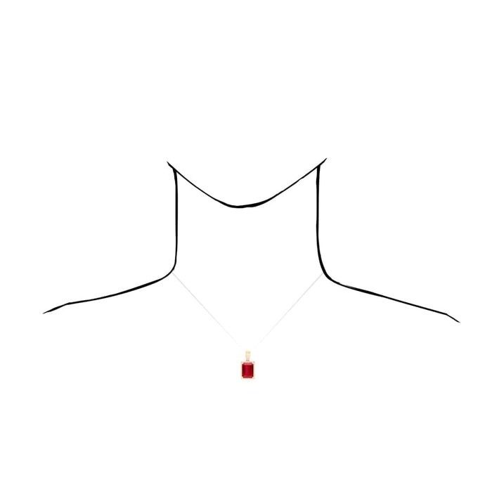 14Ct Emerald-Cut Simulated Ruby Solitaire Halo 10k Yellow Gold Pendant 1.2"