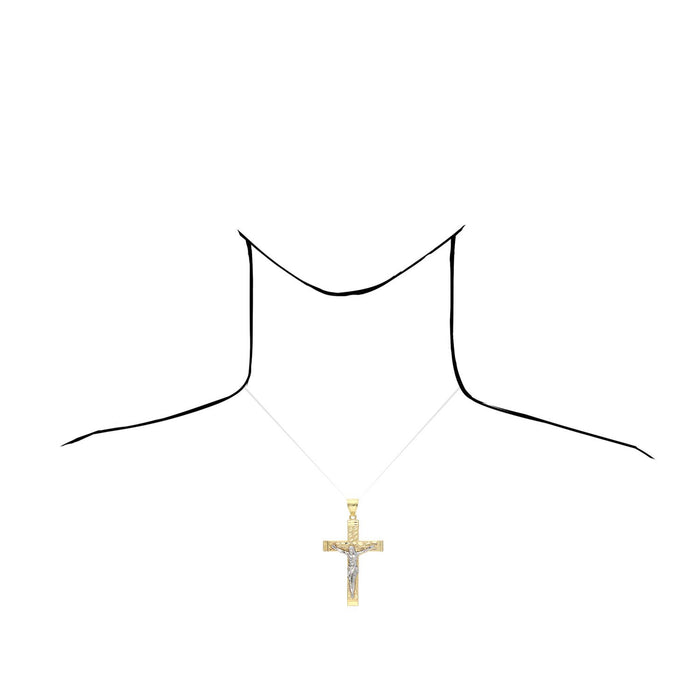 10K Yellow White Two Tone Gold Religious Jesus Crucifix Nugget Cross Pendant