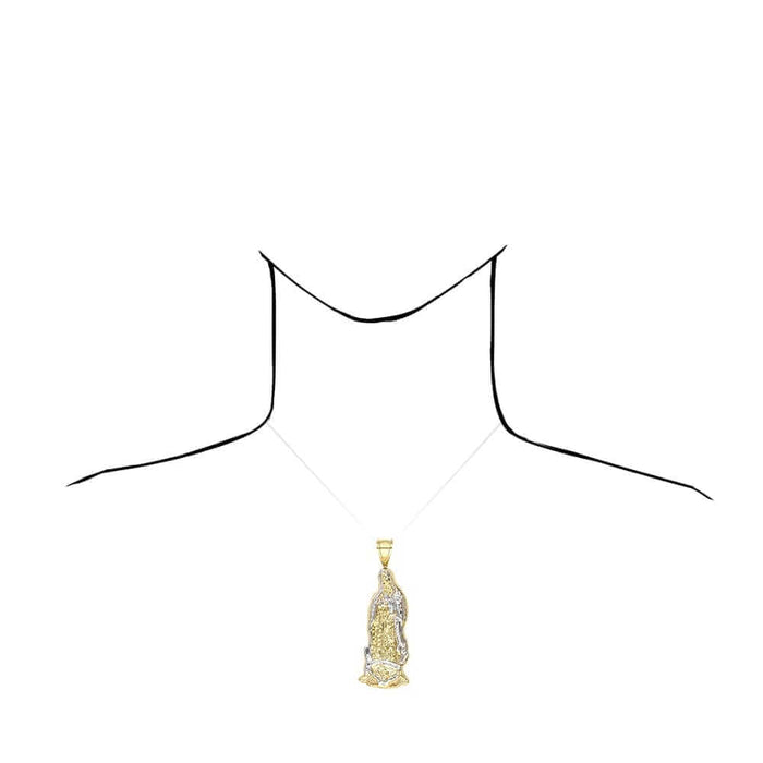 10K Yellow Gold Diamond-Cut Guadalupe Virgin Mary Pendant 4"