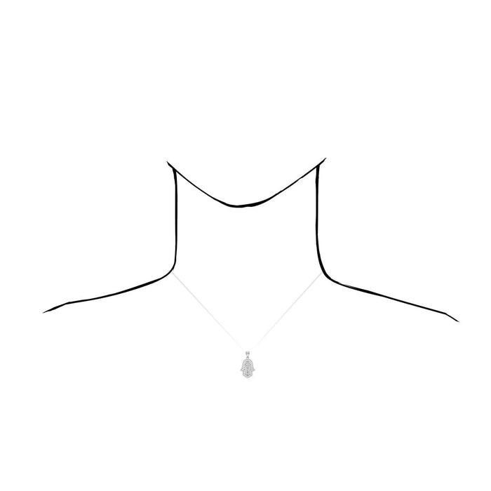 14K White Gold Rose 4CTW CZ Hamsa Evil Eye Pendant 1.1”