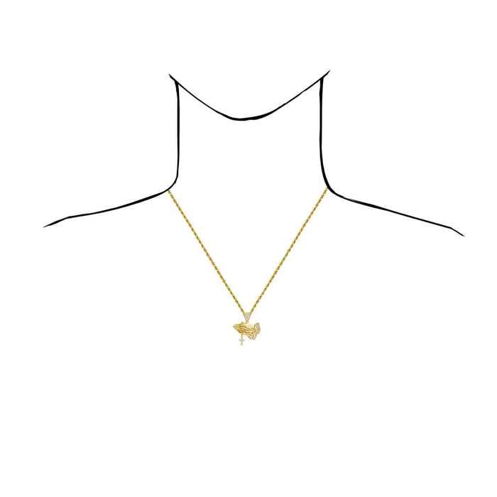14K Yellow Gold CZ Religious Praying Hands Cross Pendant 1.36"