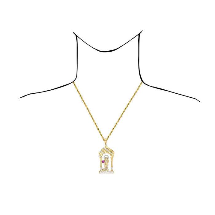 10K Yellow Gold Two Tone Diamond-Cut Red Ruby Saint Lazarus Pendant 3.3"