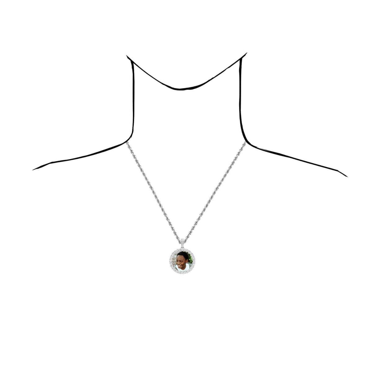Natural Diamond 10K White Gold Round Picture Frame Memory Pendant 1.4" - 2" - WJD Exclusives