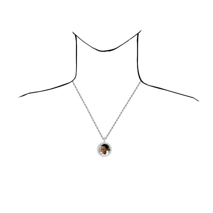 Natural Diamond 10K White Gold Round Picture Frame Memory Pendant 1.4" - 2" - WJD Exclusives