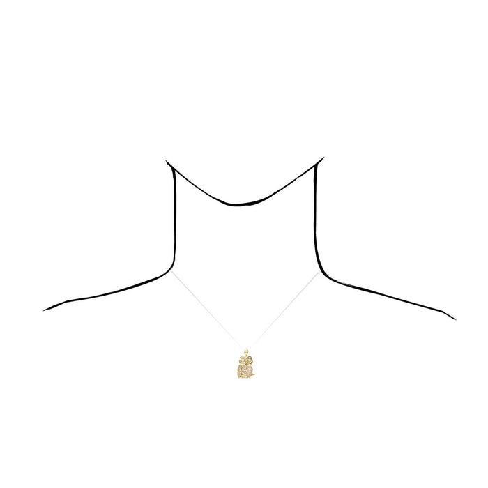 0.65CT CZ 14K Yellow Gold Owl Pendant