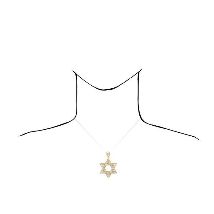 14K Yellow Gold 3.5CT CZ Star Of David Pendant 2"