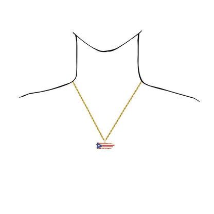 14K Yellow Gold CZ Blue Red Pave Puerto Rico Flag Map Pendant 1"