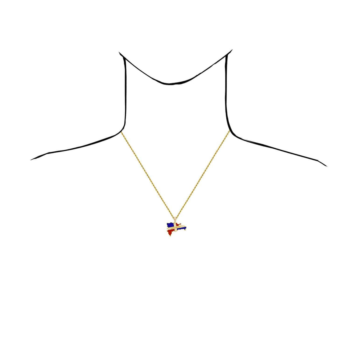 14K Yellow Gold CZ Dominican Republic Flag Map Pendant 1.15-1.4"