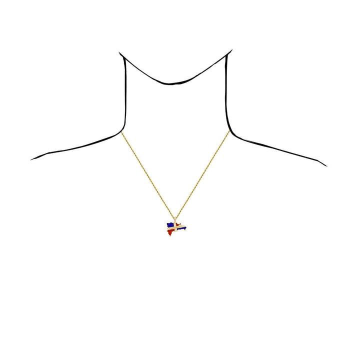 14K Yellow Gold CZ Dominican Republic Flag Map Pendant 1.15-1.4"