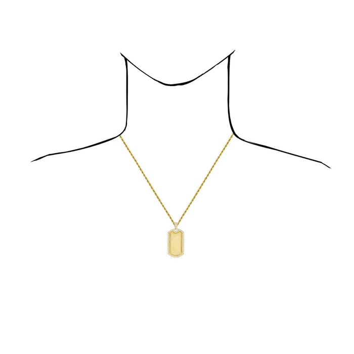 Engravable 14K Yellow Gold CZ Personalized Dog Tag Pendant 2"