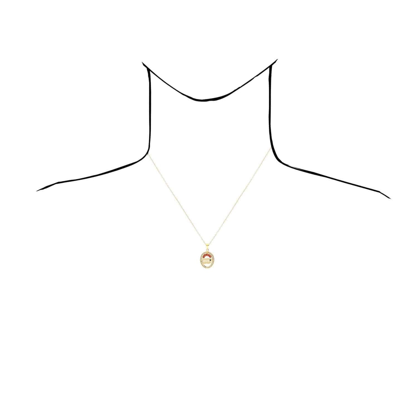 10K Yellow Gold CZ Enameled Puerto Rico Map Oval Shape Disc Pendant