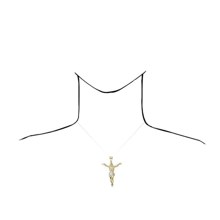 10K Gold Two-Tone Yellow White Gold Jesus Crucifix Pendant 1.57"-3.62"