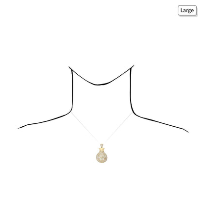 10K Yellow Gold CZ Pave Out Cash Money Bag Pendant