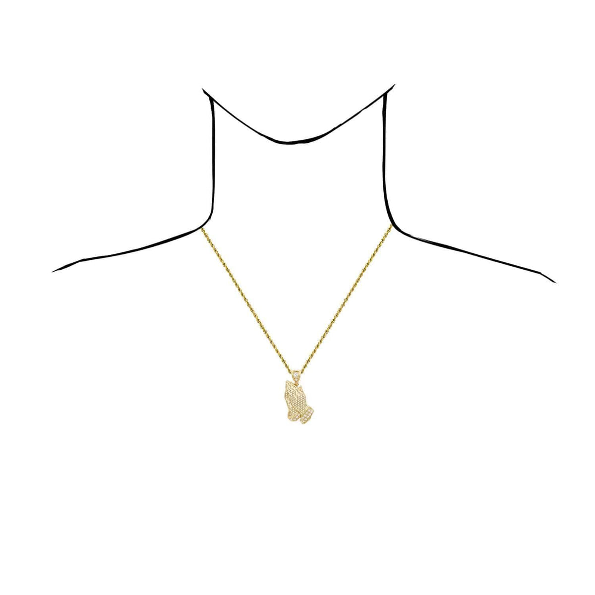 14K Yellow Gold 0.6CTW CZ Crosses Praying Hands Pendant