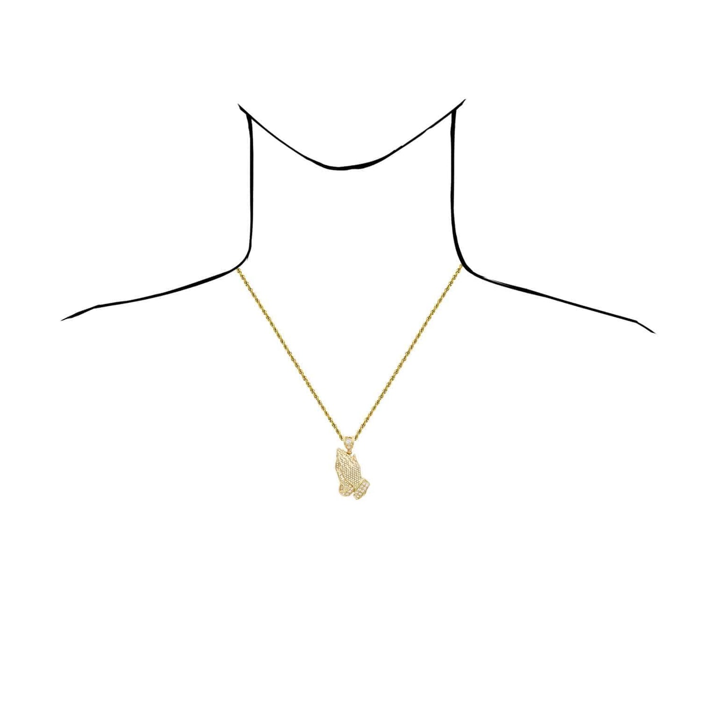 14K Yellow Gold 0.6CTW CZ Cut Crosses Praying Hands Charm Pendant