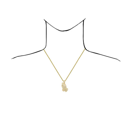 14K Yellow Gold 0.6CTW CZ Cut Crosses Praying Hands Charm Pendant