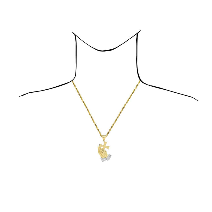10K Gold Diamond-Cut Cross Praying Hands Religious Pendant