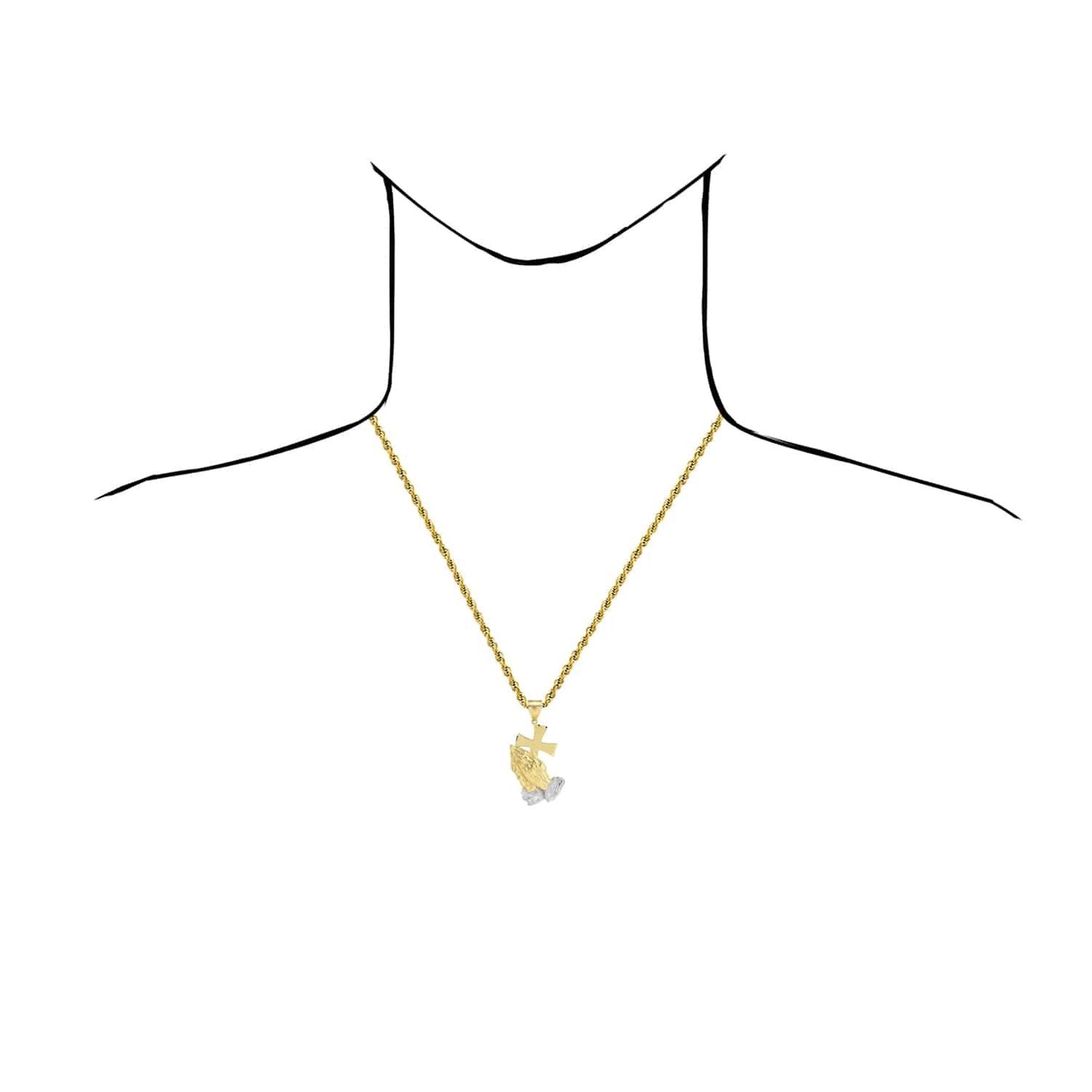 10K Real Gold Diamond-Cut Cross Praying Hands Religious Charm Pendant