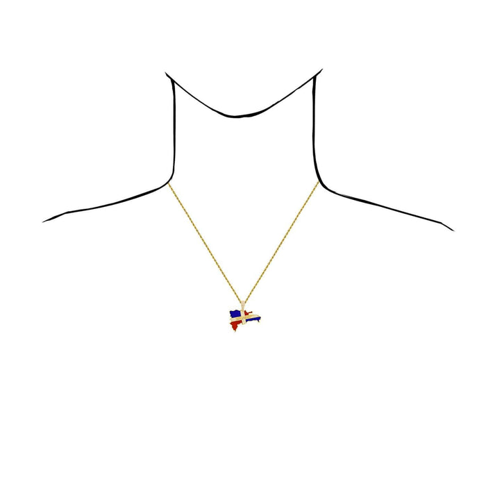 14K Yellow Gold CZ Dominican Republic Flag Map Pendant 1.15-1.4"