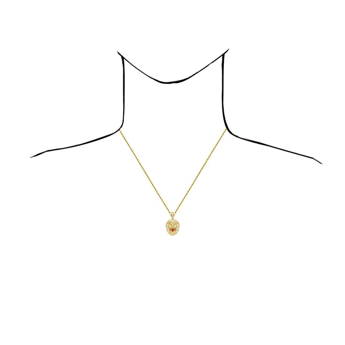 10K Gold CZ Ruby Lion Face Pendant 0.79" - 1.38"