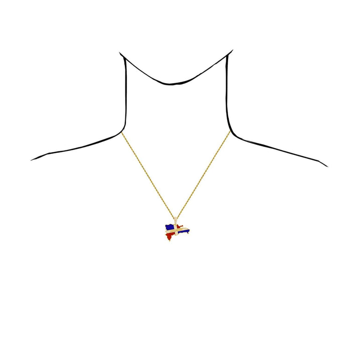 14K Yellow Gold CZ Dominican Republic Flag Map Pendant 1.15-1.4"