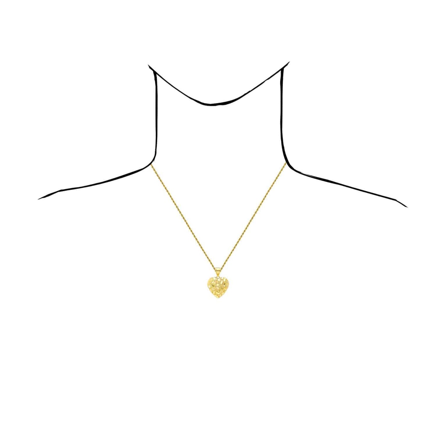 10K Yellow Gold Nugget Heart Pendant 0.7"-1.4"