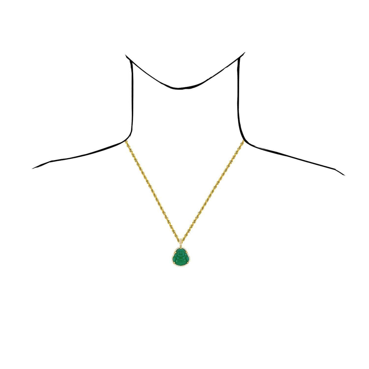 14K Gold CZ Frame Green Jade Fat Buddha Pendant 1.5" - 1.8" - WJD Exclusives