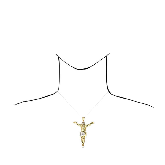 10K Gold Two-Tone Yellow White Gold Jesus Crucifix Pendant 1.57"-3.62"