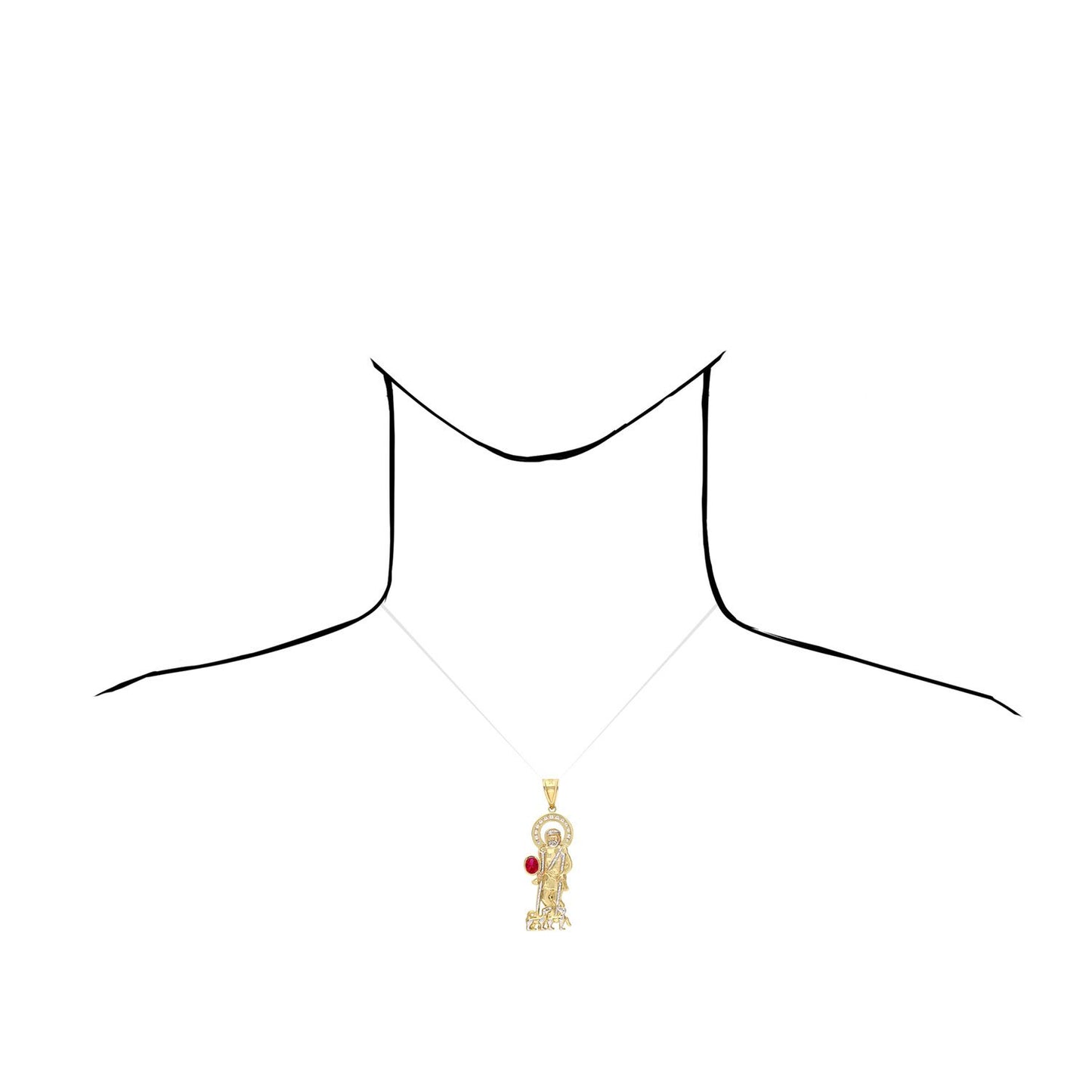 10K Yellow Gold White Zirconia And Red Ruby Saint Lazare Charm Pendant