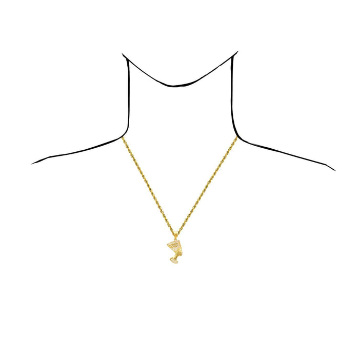 14K Yellow Gold CZ Nefertiti Head Pendant 1.8"