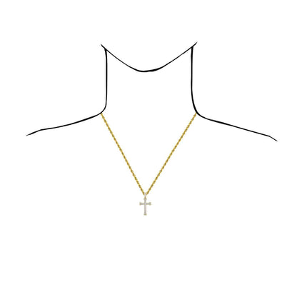 0.32CT. TW Real Diamond 10K Yellow Gold Cross Pendant 1.6"