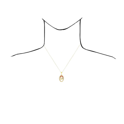 10K Yellow Gold CZ Enameled Puerto Rico Map Oval Shape Disc Pendant