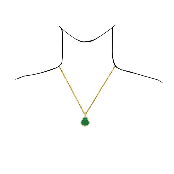 14K Yellow Gold CZ Frame Green Jade Buddha Pendant 1.7 - 2.2" - WJD Exclusives