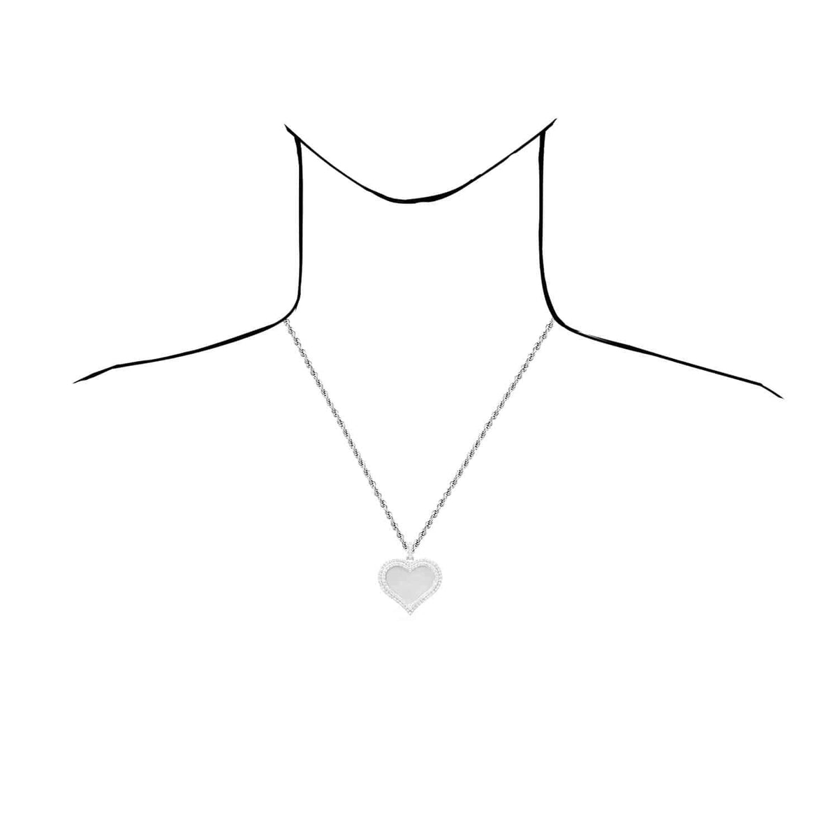 14K White Gold Over Silver Picture Memory Frame Heart Medallion Pendant 1.8 - 2.2" - WJD Exclusives