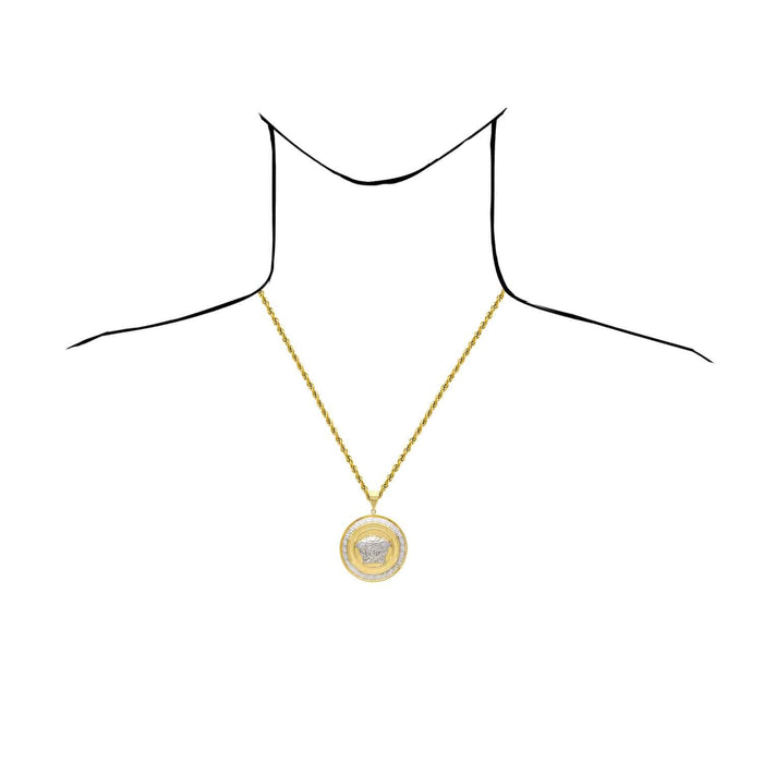 10K Yellow White Gold Medusa Head Round Hollow Medallion Pendant 1"-2.2"