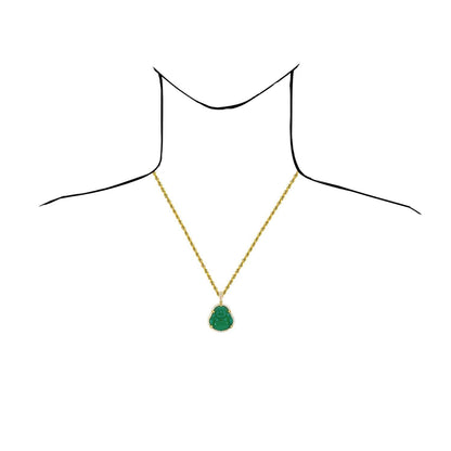 14K Gold CZ Frame Green Jade Fat Buddha Charm Pendant 1.5"-1.8"