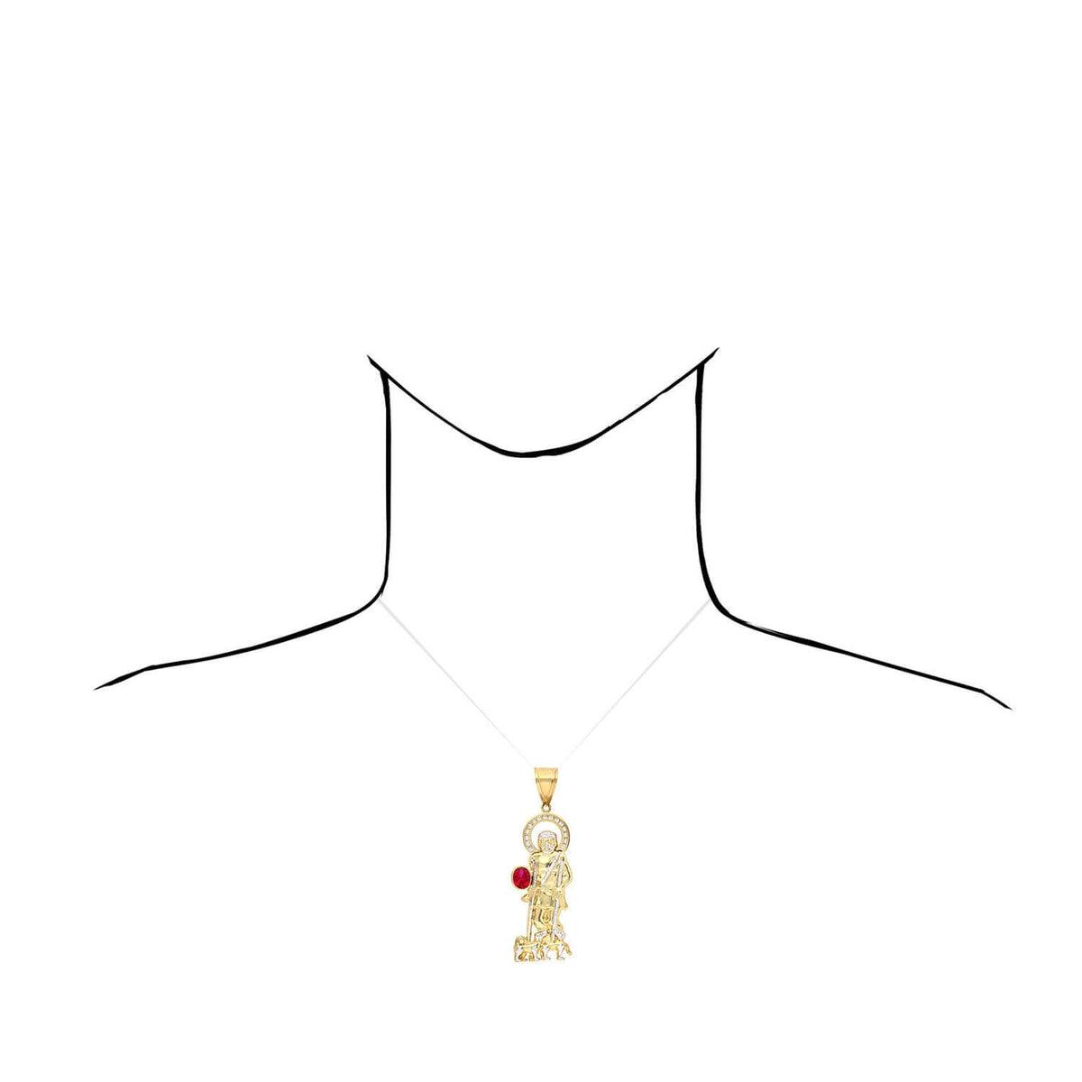 10K Yellow Gold White Zirconia And Red Ruby Saint Lazare Pendant