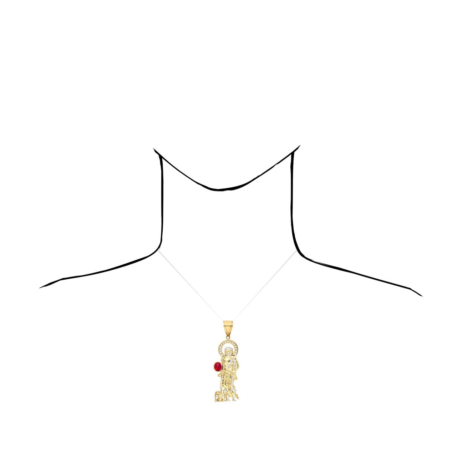 10K Yellow Gold White Zirconia And Red Ruby Saint Lazare Charm Pendant