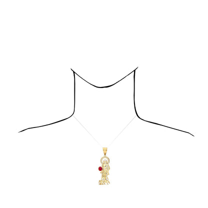10K Yellow Gold White Zirconia And Red Ruby Saint Lazare Charm Pendant