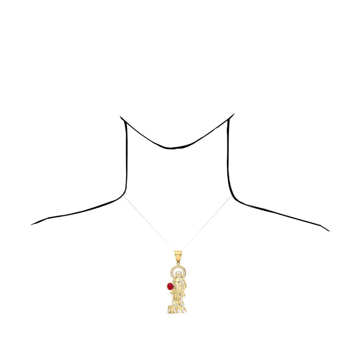 10K Yellow Gold White Zirconia And Red Ruby Saint Lazare Pendant