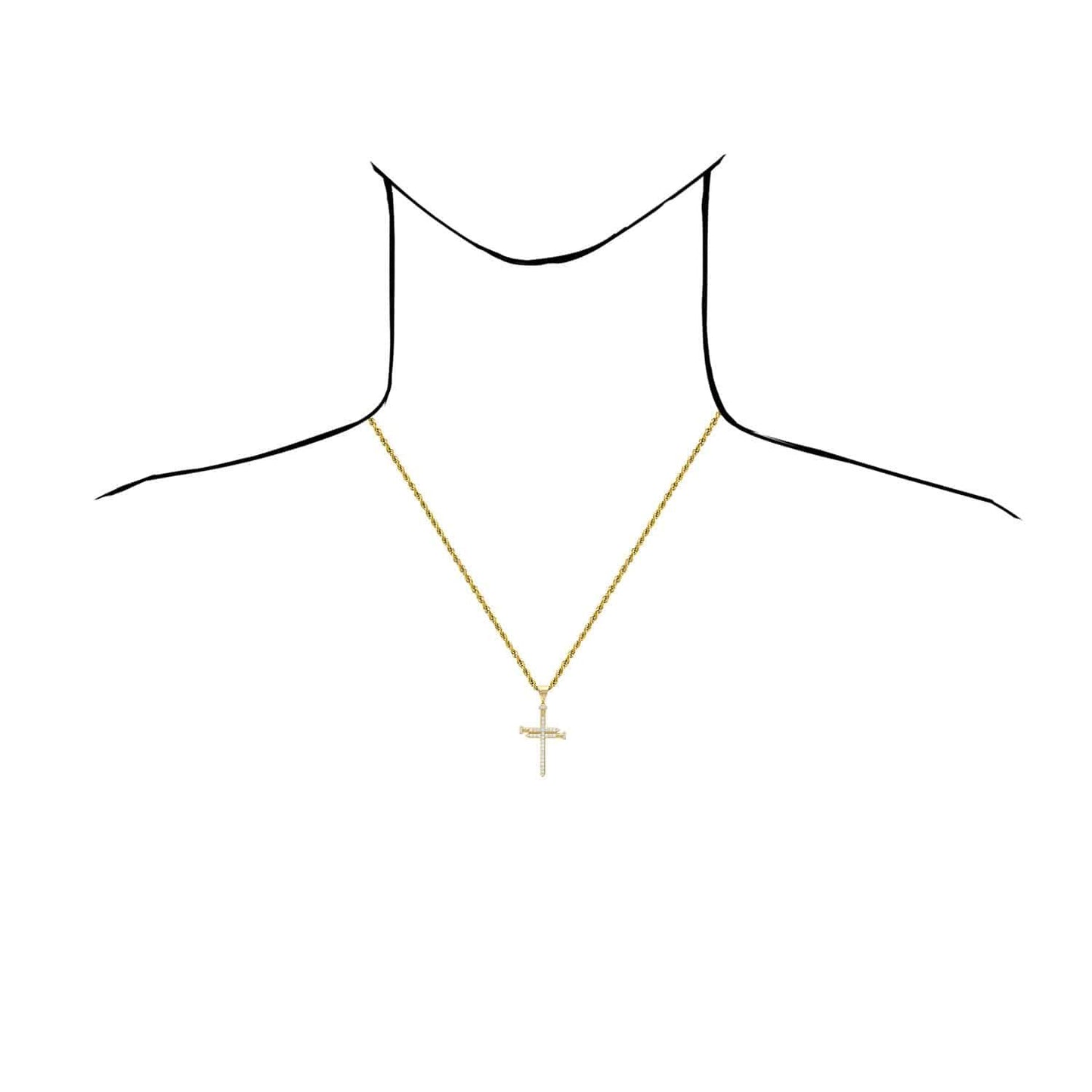 14K Yellow Gold CZ Nail Cross Pendant