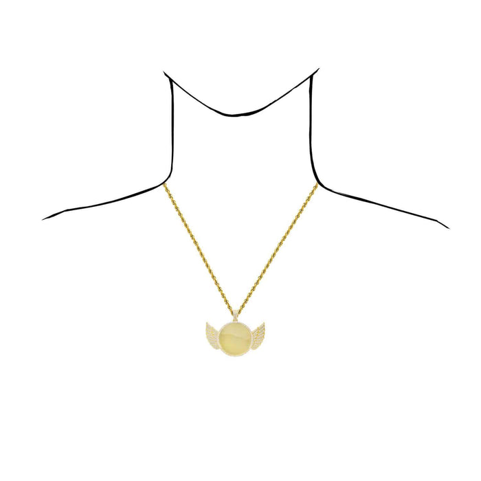18k Yellow Gold Over Silver CZ Angel Wings Picture Memory Pendant - WJD Exclusives