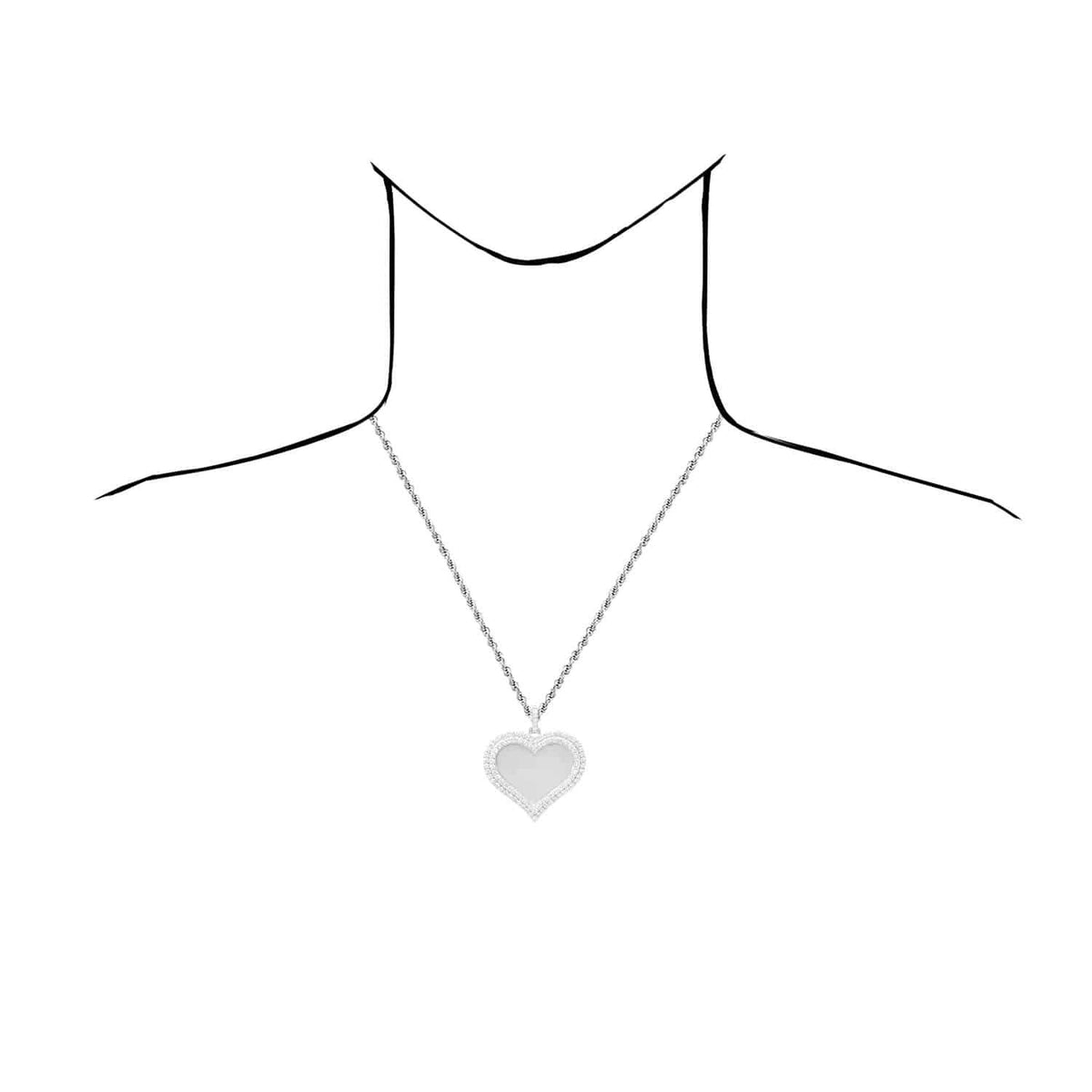 14K White Gold Over Silver Picture Memory Frame Heart Medallion Pendant 1.8 - 2.2" - WJD Exclusives