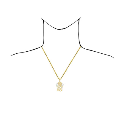 10K Yellow Gold Two-Tone Diamond Cut Basketball Hoop Sport Pendant 1.57"-2.76"