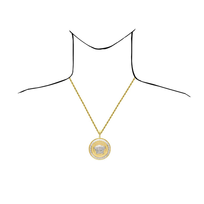 10K Yellow White Gold Medusa Head Round Hollow Medallion Pendant 1"-2.2"
