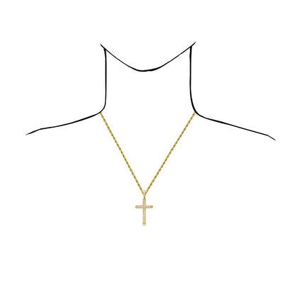 14K Yellow Gold CZ 2.5" Religious Cross Pendant