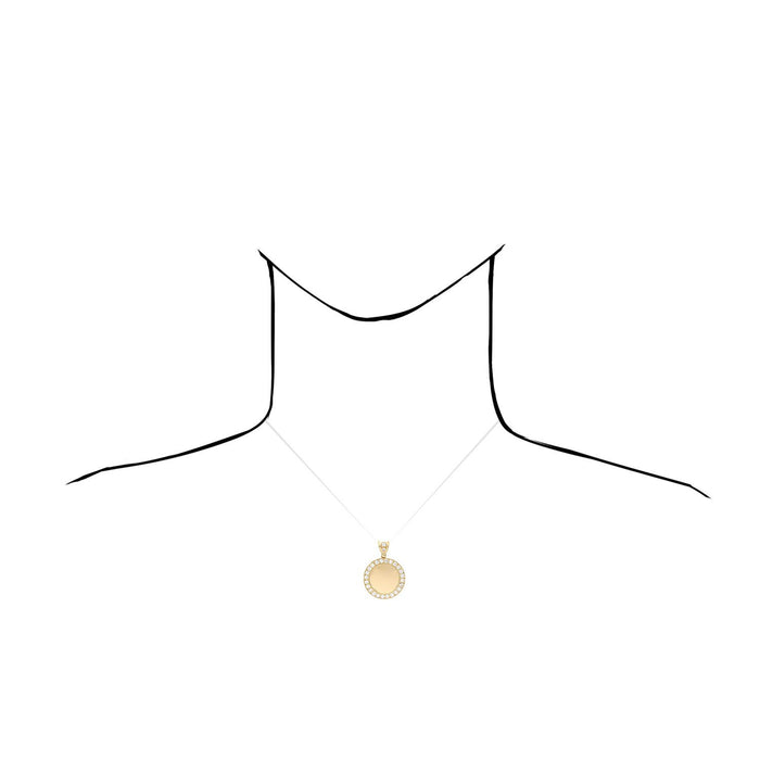 14K Yellow Gold CZ Picture Memory Frame Medallion Pendant 24-50mm