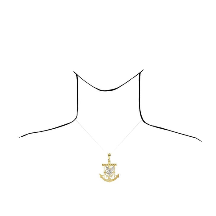 10K Yellow Gold Two-Tone Diamond-Cut Eagle Anchor Pendant